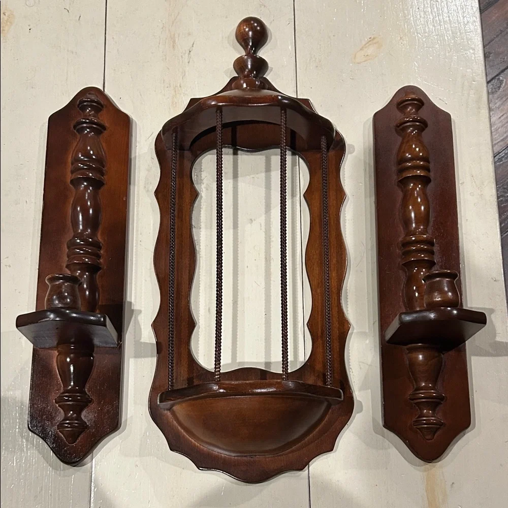 Vintage Elegant Brown Wooden Wall Decor Set